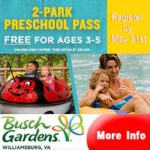 Busch Gardens Preschool Pass 2022 - 2 Parks FREE for kids 5 and under