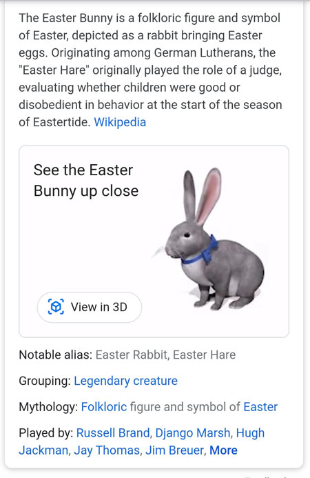 Google's 3D animals -You can get that picture with the Easter Bunny!
