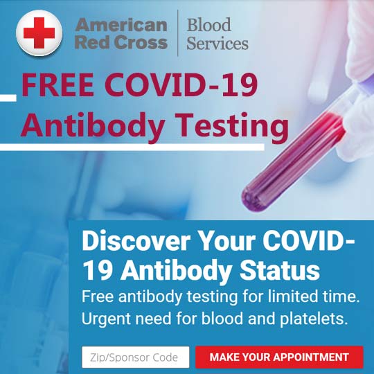 COVID-19 Antibody Testing Now Available For All Donations thru Red Cross – sign up!