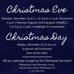 Christmas Services at Williamsburg United Methodist Church - All Are Welcome to Attend