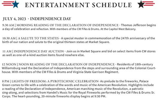 colonial williamsburg july 4th schedule