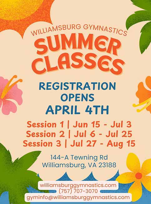 Williamsburg Gymnastics Summer Classes – Registration Open for All Ages & Abilities